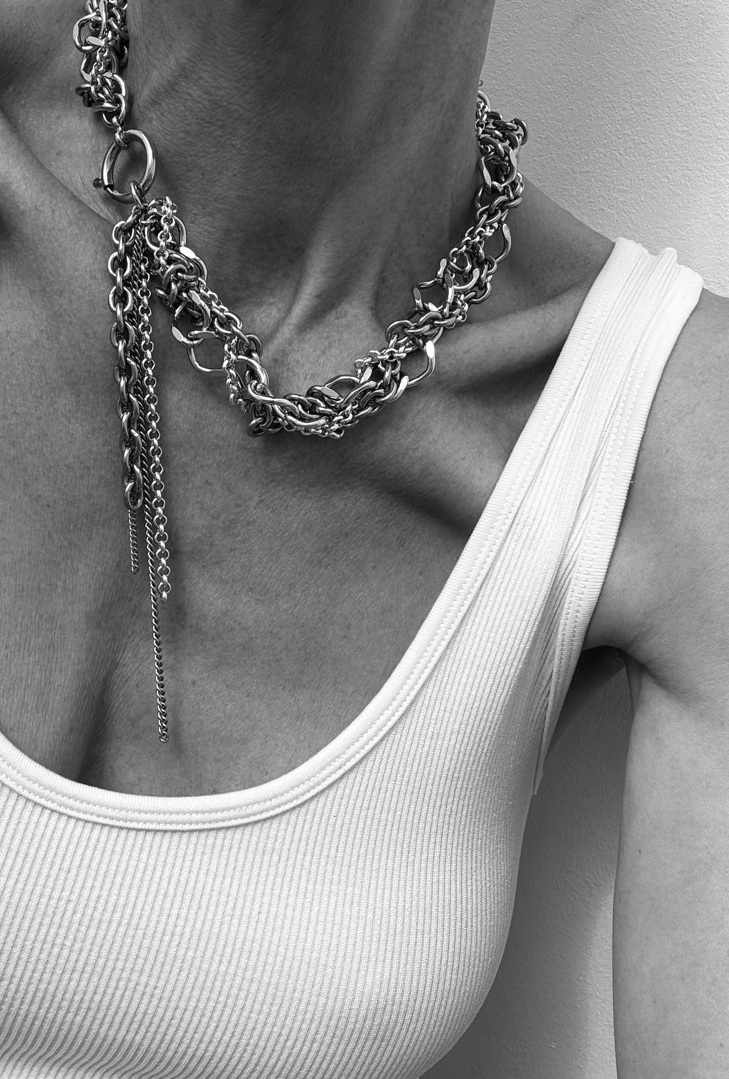 bicolor chain necklace worn bold statement sculptural look