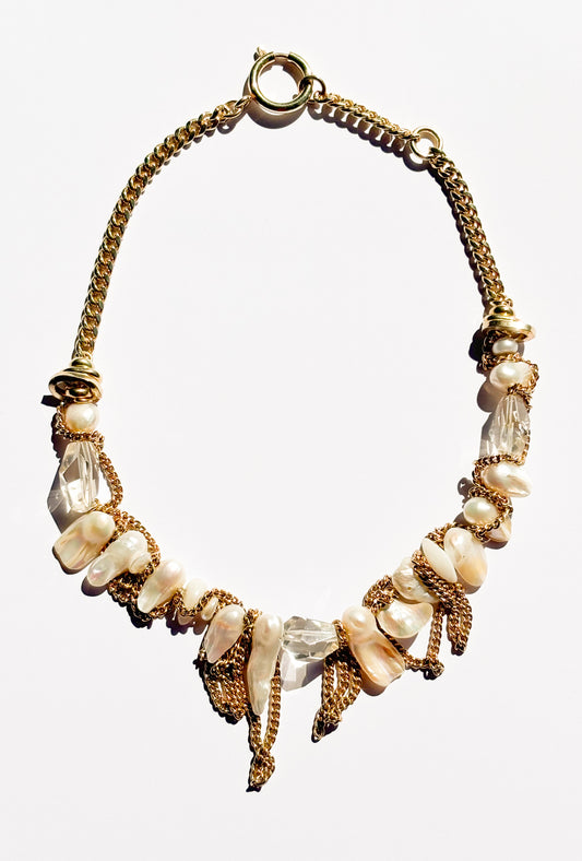 Rocky Pearl Necklace Gold Demi