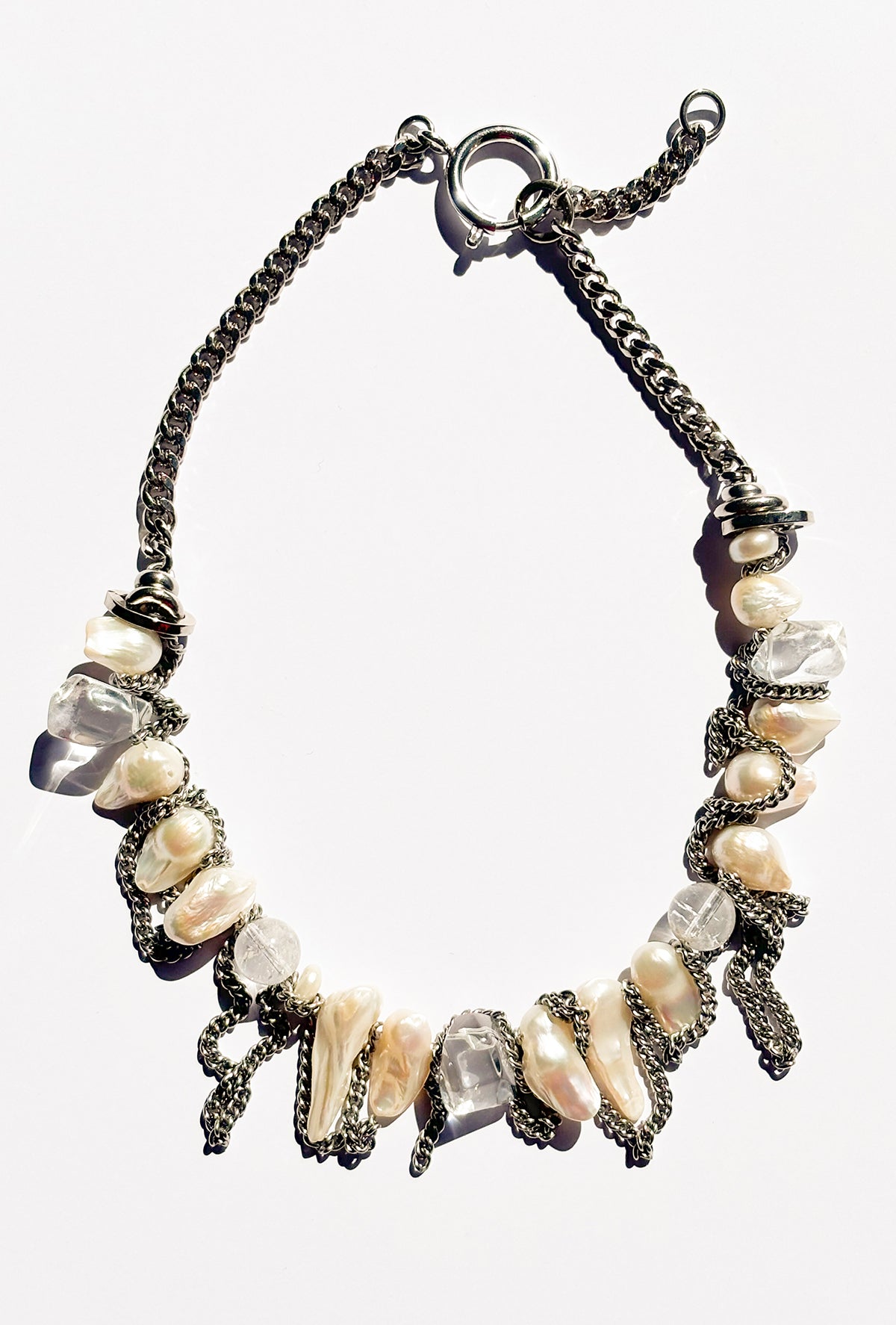 Rocky Pearl Necklace Silver Demi