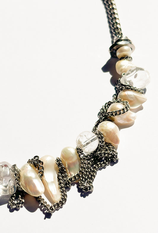 Rocky Pearl Necklace Silver Demi